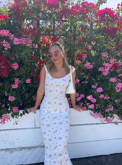 front view of model wearing Princess Polly Curtis Maxi Dress Multi Scoop Neck 