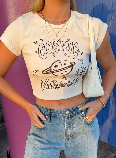 product Princess Polly Short Sleeves Square Neck  Cosmic Vibrations Cropped Tee White