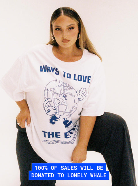 product Princess Polly Three Fourth Sleeves Square Neck  Organic Love The Earth Oversized Tee White Curve