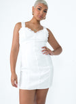 front view of model wearing Princess Polly Shania Lace Mini Dress Cream V-Neck 