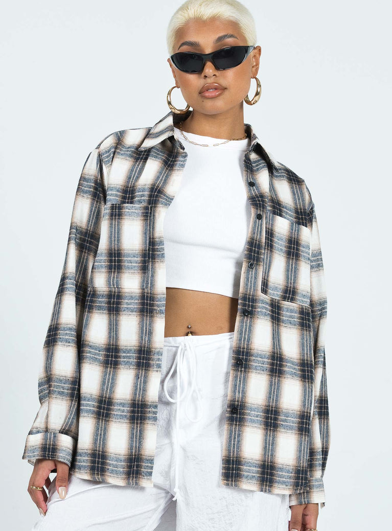 product Princess Polly Full Sleeves High Neck  Malvern Shirt Grey Check