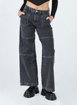 Front view of model wearing  front Princess Polly Mid Rise  Carlia Mid Rise Jeans Grey