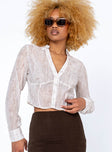 front view of model wearing Princess Polly Oliver Long Sleeve Shirt Beige 