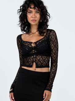 product Princess Polly Full Sleeves Square Neck  Kenar Long Sleeve Top Black