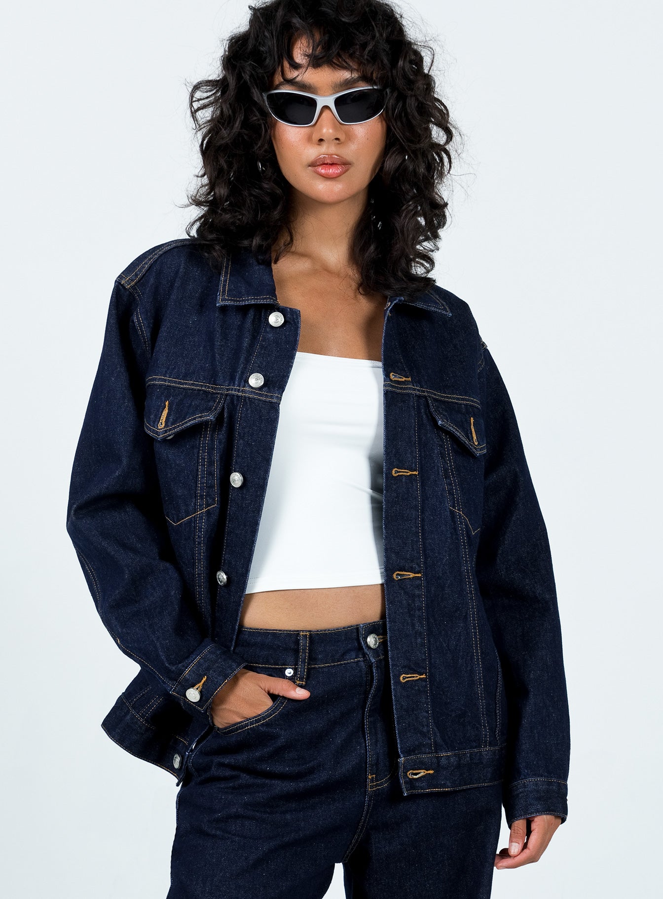 Dark rinse shops denim jacket