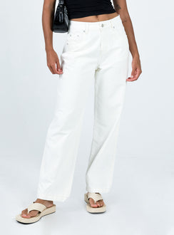 Front view of model wearing  front Princess Polly Mid Rise  Karana Slouch Jeans Ivory