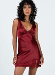 Front view of model wearing  front Princess Polly Scoop Neck  Athenia Mini Dress Burgundy