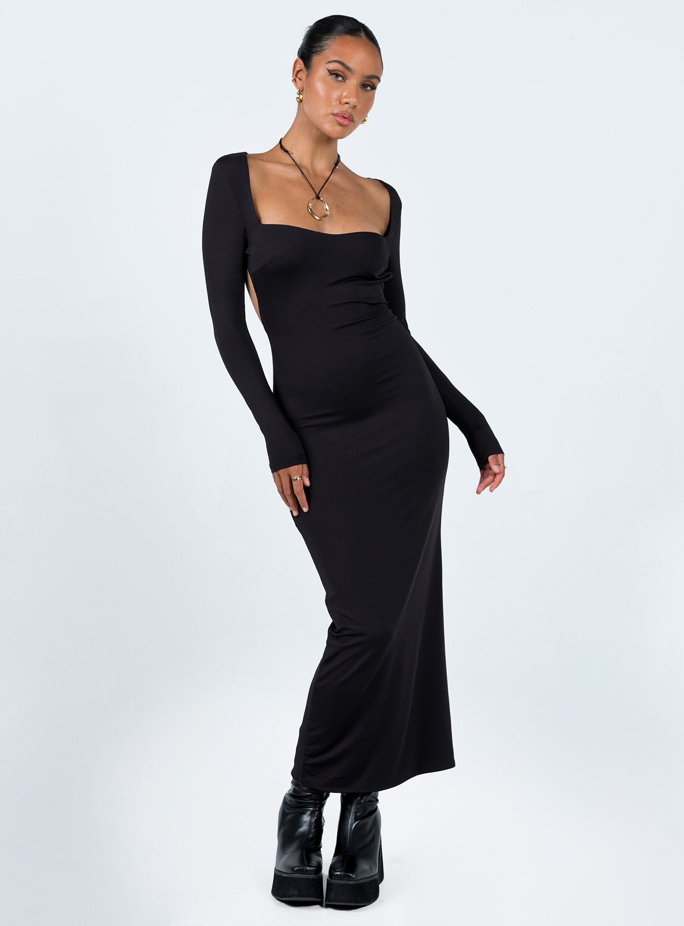 Long sleeve black bodycon maxi clearance dress