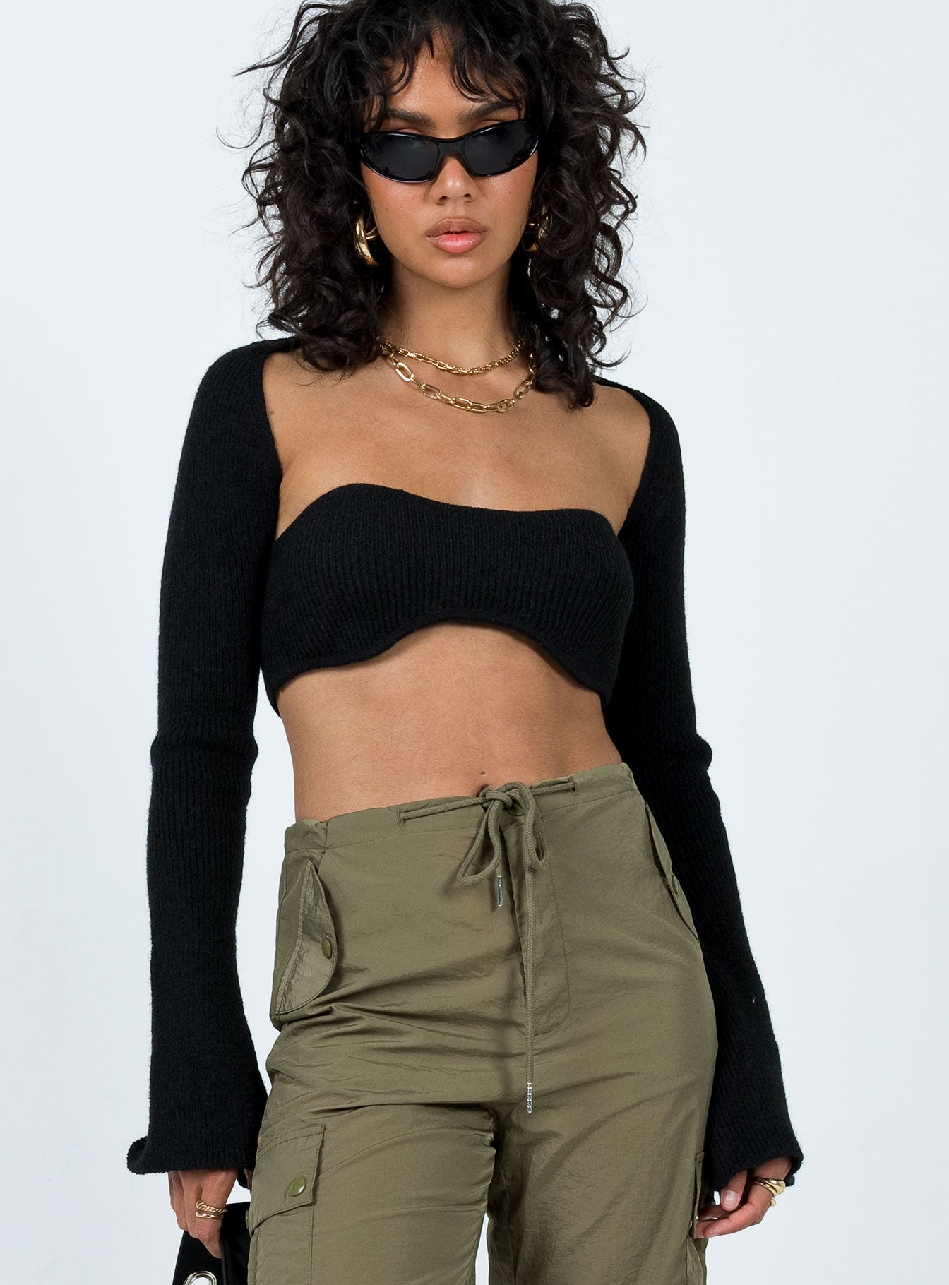 Decre Cropped Sweater Black Princess Polly  Cropped 