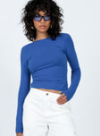 Front view of model wearing  front Princess Polly Full Sleeves High Neck  Rixie Long Sleeve Top Blue