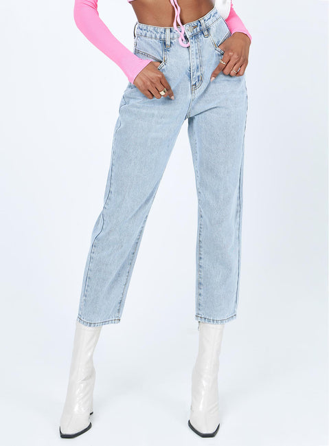 front view of model wearing Princess Polly Kibrya Mom Denim Jeans Mid Rise 