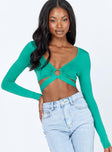 front view of model wearing Princess Polly Khalil Long Sleeve Top Teal 