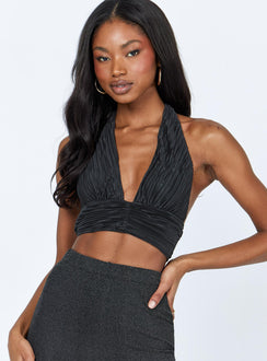 front view of model wearing Princess Polly Lacey Top Black 