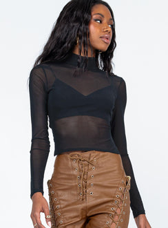 front view of model wearing Princess Polly Ramsey Long Sleeve Top Black 