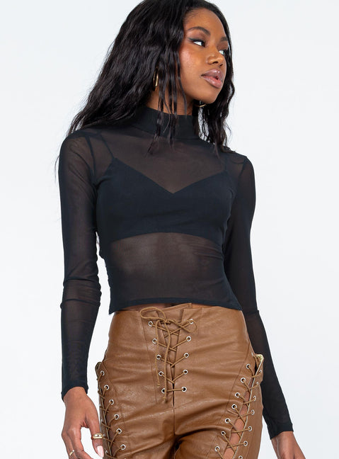 front view of model wearing Princess Polly Ramsey Long Sleeve Top Black 