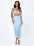 Matching set Silky material  Pleated design  Strapless top  Twisted bust  Midi skirt  Elasticated waistband  Lettuce edge hem 