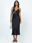 Front view of model wearing  front Princess Polly Asymmetric Neckline  Renner Midi Dress Black