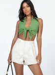 Shorts High waisted  Zip & button front fastening  Belt looped waist  Pleated waist  Twin hip pockets 