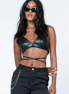 front view of model wearing Princess Polly Grady Top Black Sleeveless V-Neck 