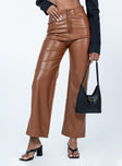 front view of model wearing Princess Polly Gemini PU Pants Brown 