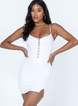 front view of model wearing Princess Polly Kaila Corset Mini Dress White Sweetheart Neckline 