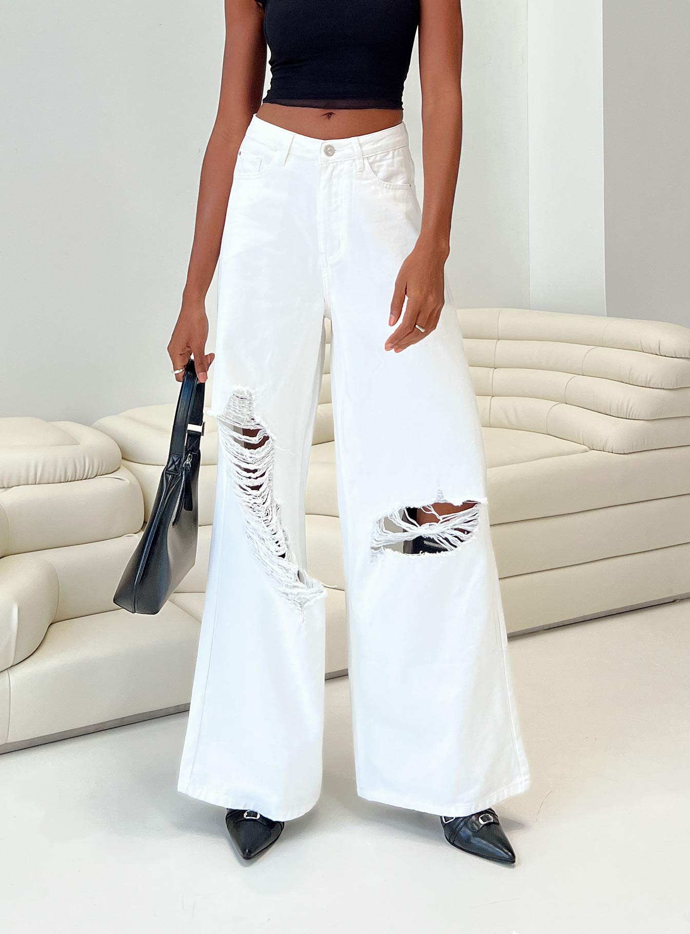 White high rise hot sale wide leg jeans