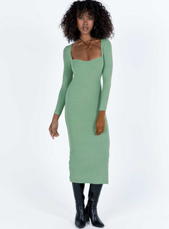 Front view of model wearing  front Princess Polly High Neck  Nolan Midi Dress Green