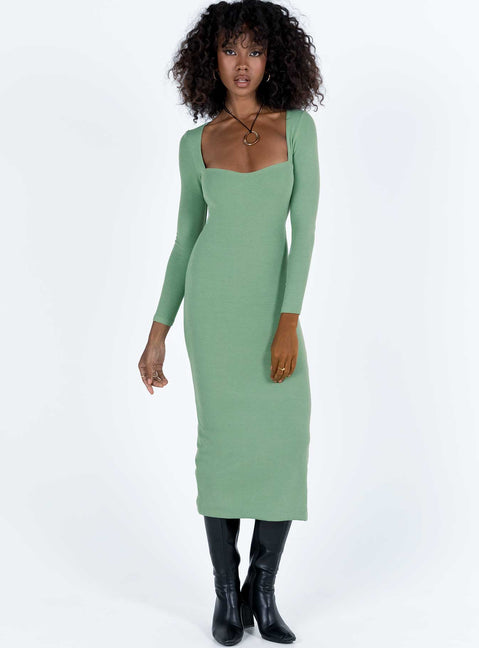 Front view of model wearing  front Princess Polly High Neck  Nolan Midi Dress Green