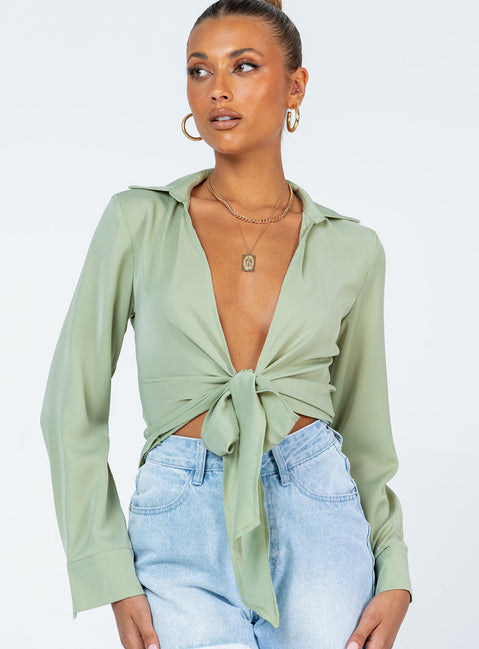 front view of model wearing Princess Polly Gonzalo Shirt Green 