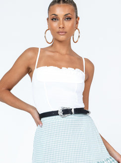 front view of model wearing Princess Polly Lilla Top White Sleeveless Square Neck 