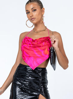 side view of model wearing Princess Polly Belrose Top Pink Sleeveless Cowl 