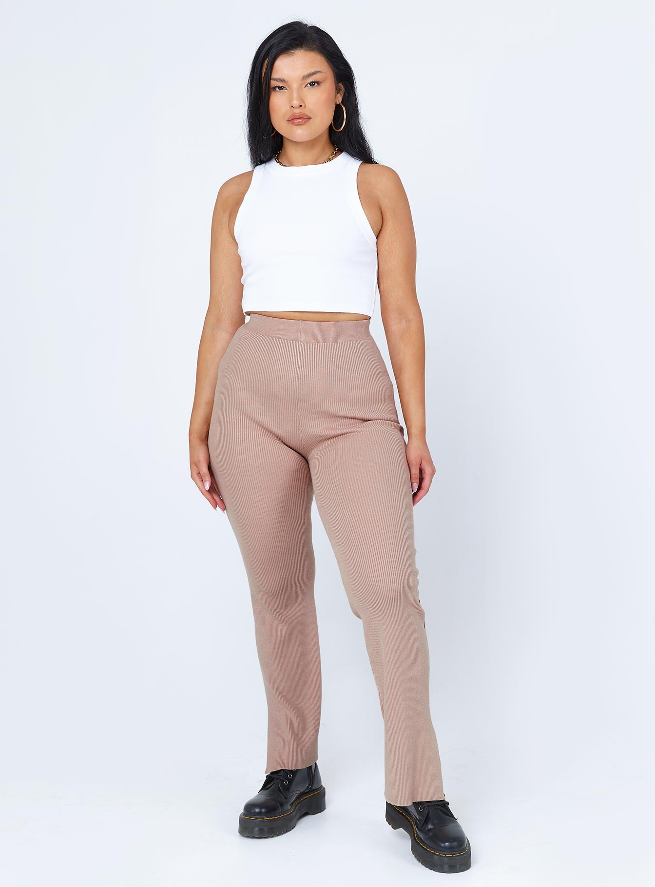 front view of model wearing Princess Polly Selma Pants Beige 