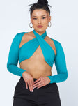 front view of model wearing Princess Polly Keri Long Sleeve Top Teal 