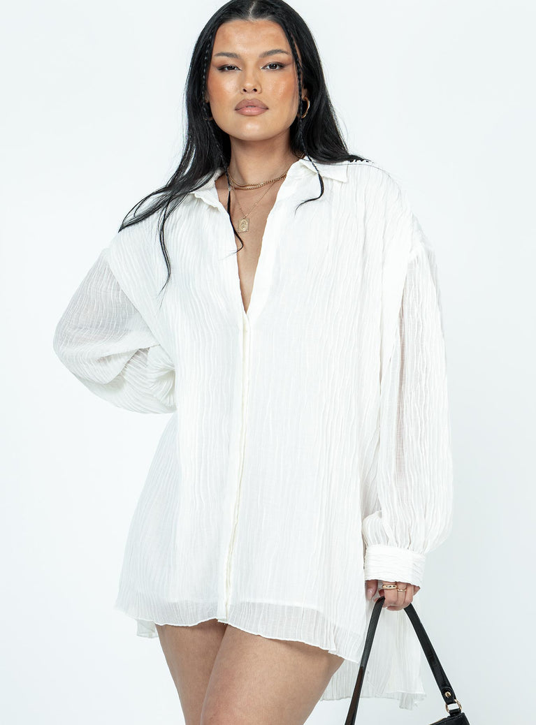 Princess Polly V-Neck  Tune In Shirt Dress White