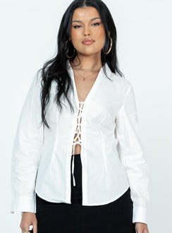 product Princess Polly Full Sleeves V-Neck  Bicton Shirt White