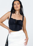 front view of model wearing Princess Polly Alexandira Top Black Sleeveless Square Neck 