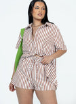 Chloe Short Sleeve Set Brown Stripe