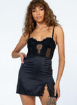 Front view of model wearing  front Princess Polly Square Neck  Dabney Mini Dress Black