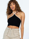 Front view of model wearing  front Princess Polly Sleeveless Asymmetric Neckline  Latoya Top Black