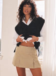 Front view of model wearing  front Tammi Pleat Mini Skirt Beige Princess Polly  Mini Skirts 