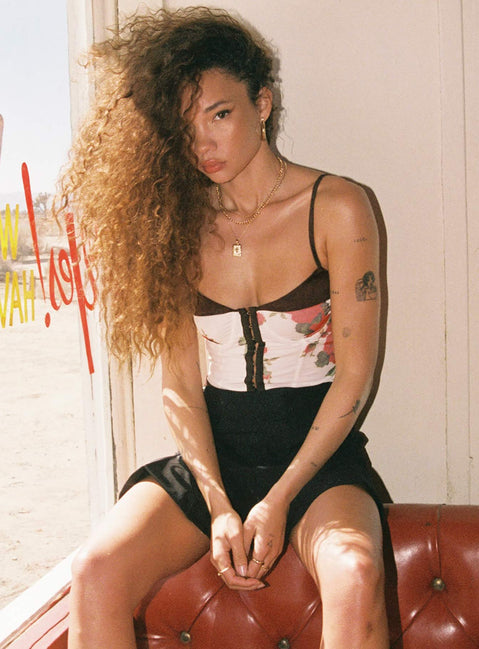 product Princess Polly Sleeveless Asymmetric Neckline  Colton Corset Top White Floral