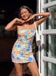 front view of model wearing Princess Polly Paradise City Mini Dress Multi Floral Square Neck 