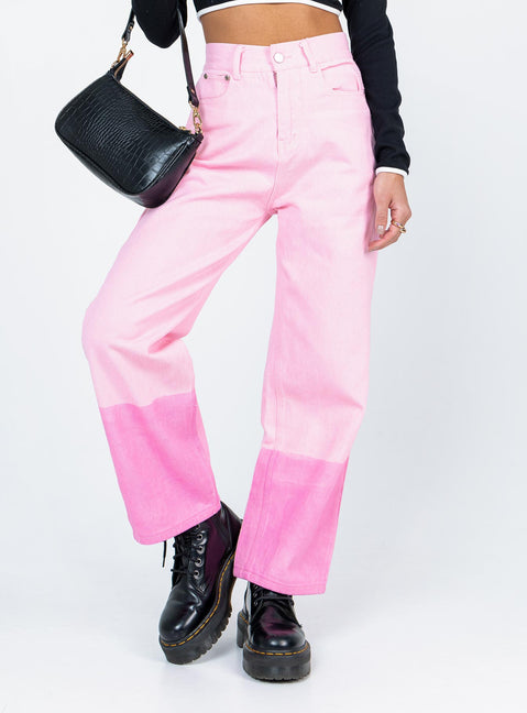 front view of model wearing Princess Polly Cameran Straight Leg Denim Jeans Pink High Waisted 