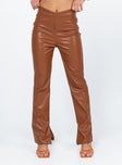 front view of model wearing Princess Polly Perama PU Pants Brown 