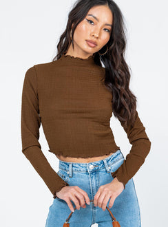 front view of model wearing Princess Polly Kressley Top Brown 