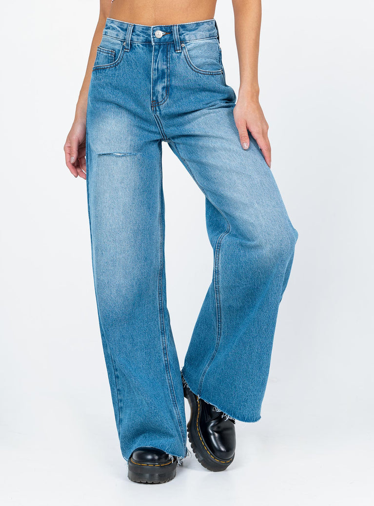 front view of model wearing Princess Polly Mora Wide Leg Denim Jeans Mid Rise 