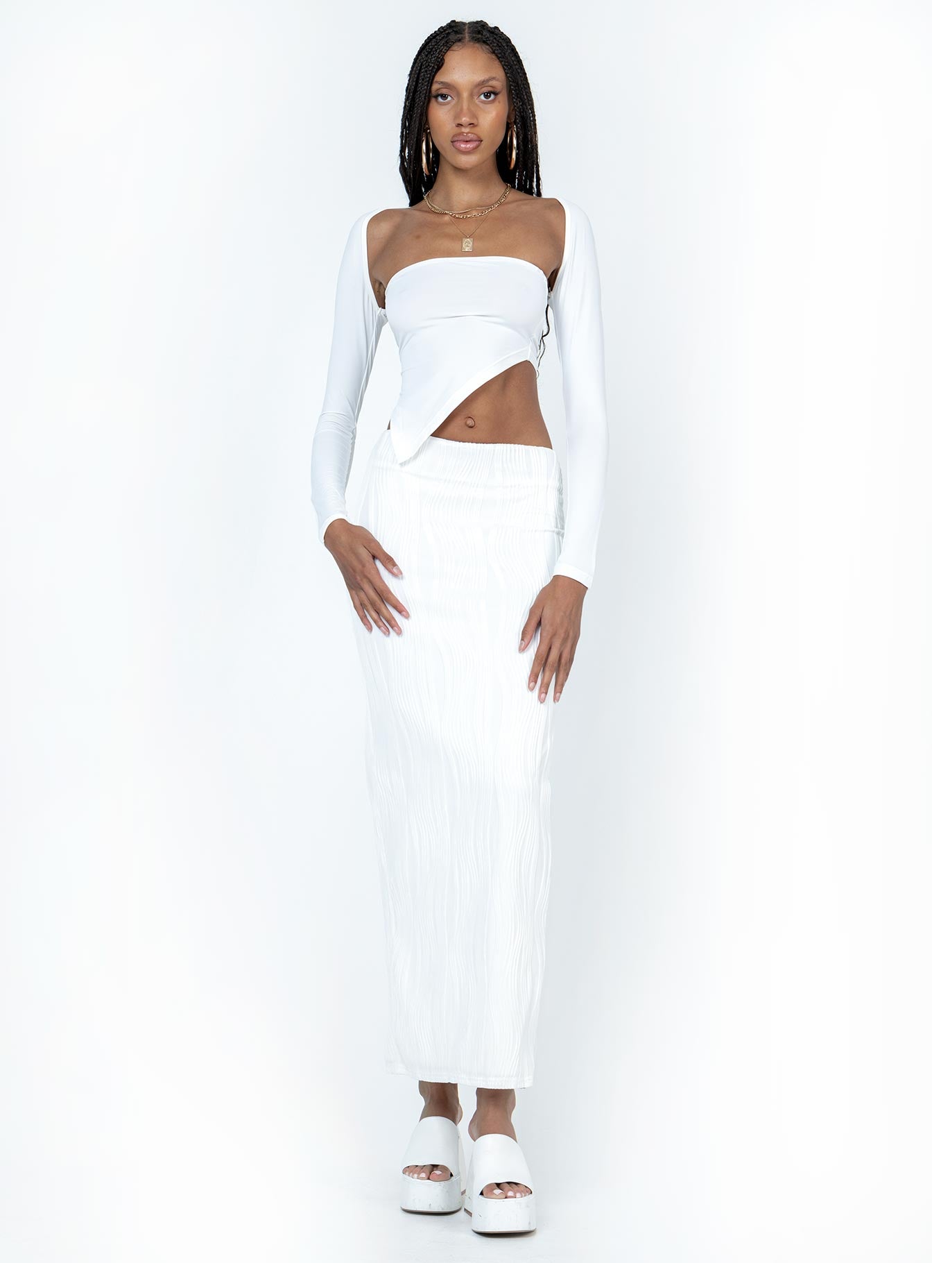 Echo Low Waist Knitted Maxi Skirt White