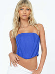 Front view of model wearing  front Princess Polly Sleeveless Square Neck  Rudy Strapless Top Blue