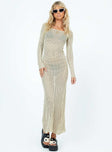 Princess Polly Square Neck  Kendor Long Sleeve Maxi Dress Beige