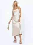 front view of model wearing Princess Polly Perrie Midi Dress Cream Cowl Neck 